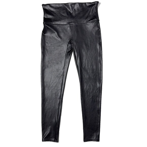Spanx Women’s Black Leather Look Shiny Leggings Slimming Shaping Size XL Petite - Picture 1 of 8